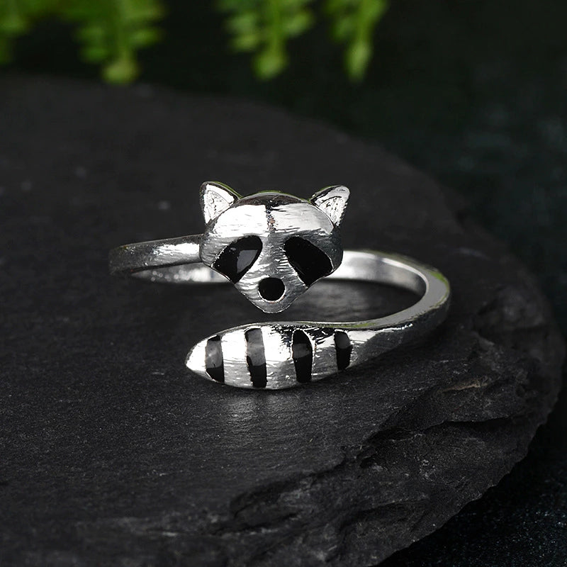 Éblouissante Bague en Argent Sterling 925 au Design de Raton Laveur