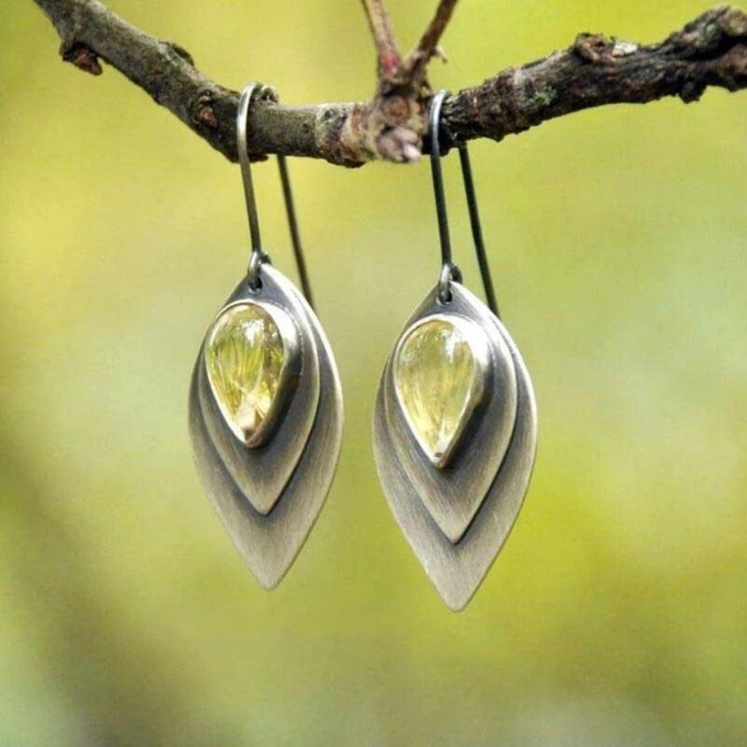 Boucles d'Oreilles Bohèmes en Argent avec Éclat de Pierre Jaune