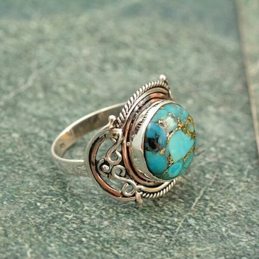 Bague Boho en Argent avec Éclat de Turquoise