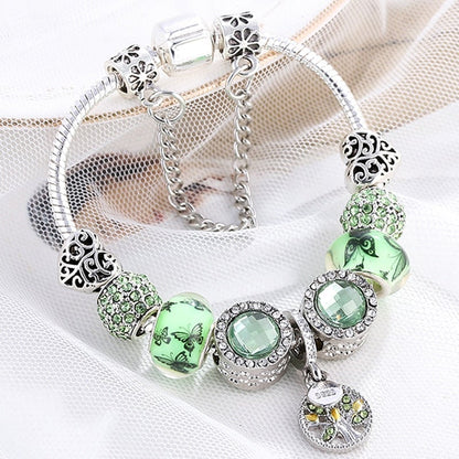 Élégant Bracelet en Argent avec Éblouissant Cristal Vert