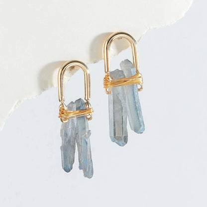 Éblouissantes Boucles d'Oreilles en Or avec Quartz Bleu Naturel