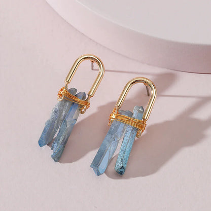 Éblouissantes Boucles d'Oreilles en Or avec Quartz Bleu Naturel