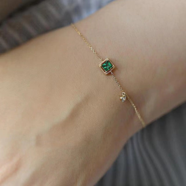 Éblouissant Bracelet en Or avec Magnifique Cristal Vert