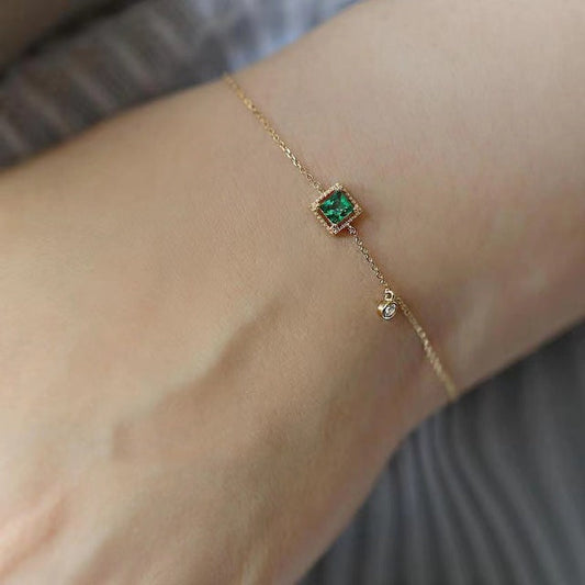 Éblouissant Bracelet en Or avec Magnifique Cristal Vert