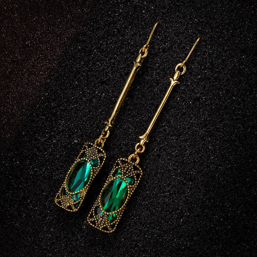 Élégantes Boucles d'Oreilles Lanterne Verte en Or