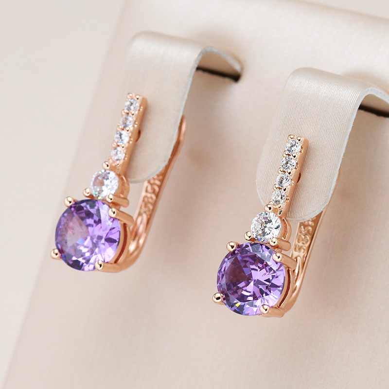 Éblouissantes Boucles d'oreilles en Crystal Violet Ronde