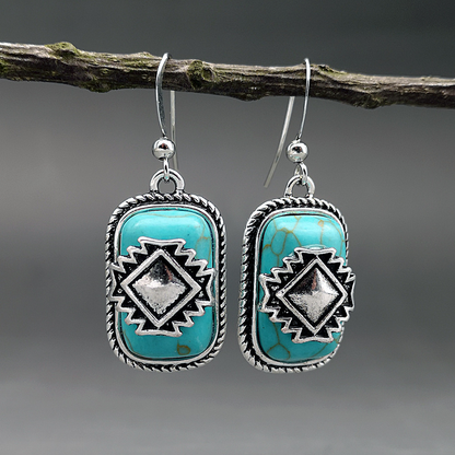 Élégantes Boucles d'Oreilles Ethniques en Argent avec Pierre Turquoise