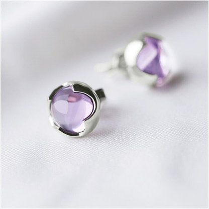 Éblouissantes Boucles d'Oreilles en Cristal Sphérique Violet avec Finition Argentée