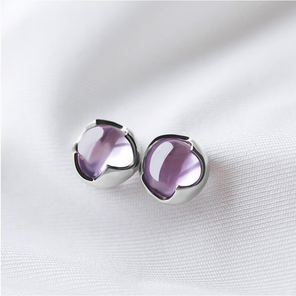 Éblouissantes Boucles d'Oreilles en Cristal Sphérique Violet avec Finition Argentée