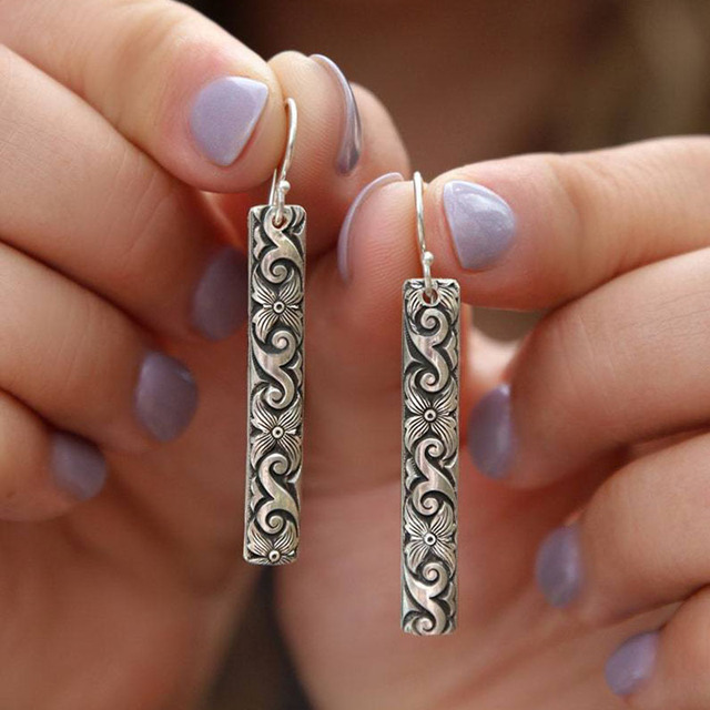 Éblouissantes Boucles d'oreilles Rectangulaires Boho en Argent Sterling