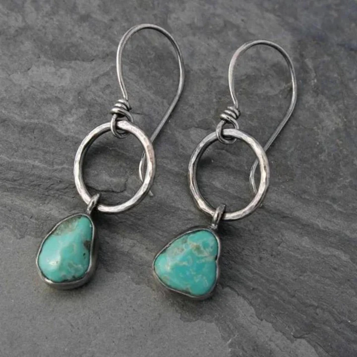 Éblouissantes Boucles d'Oreilles Vintage en Argent avec Apport de Turquoise