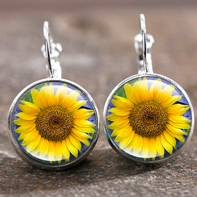 Boucles d'oreilles vintage en cristal aux délicates fleurs de tournesol