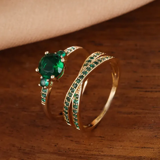 Ensemble de bagues raffinées ornées de zircon vert éclatant