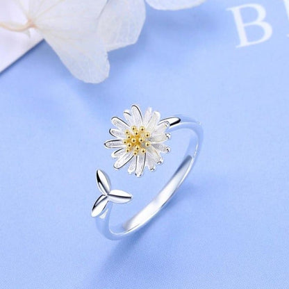 Bague Tournesol Adjustable en Argent 925 – L'éclat de la nature au bout des doigts